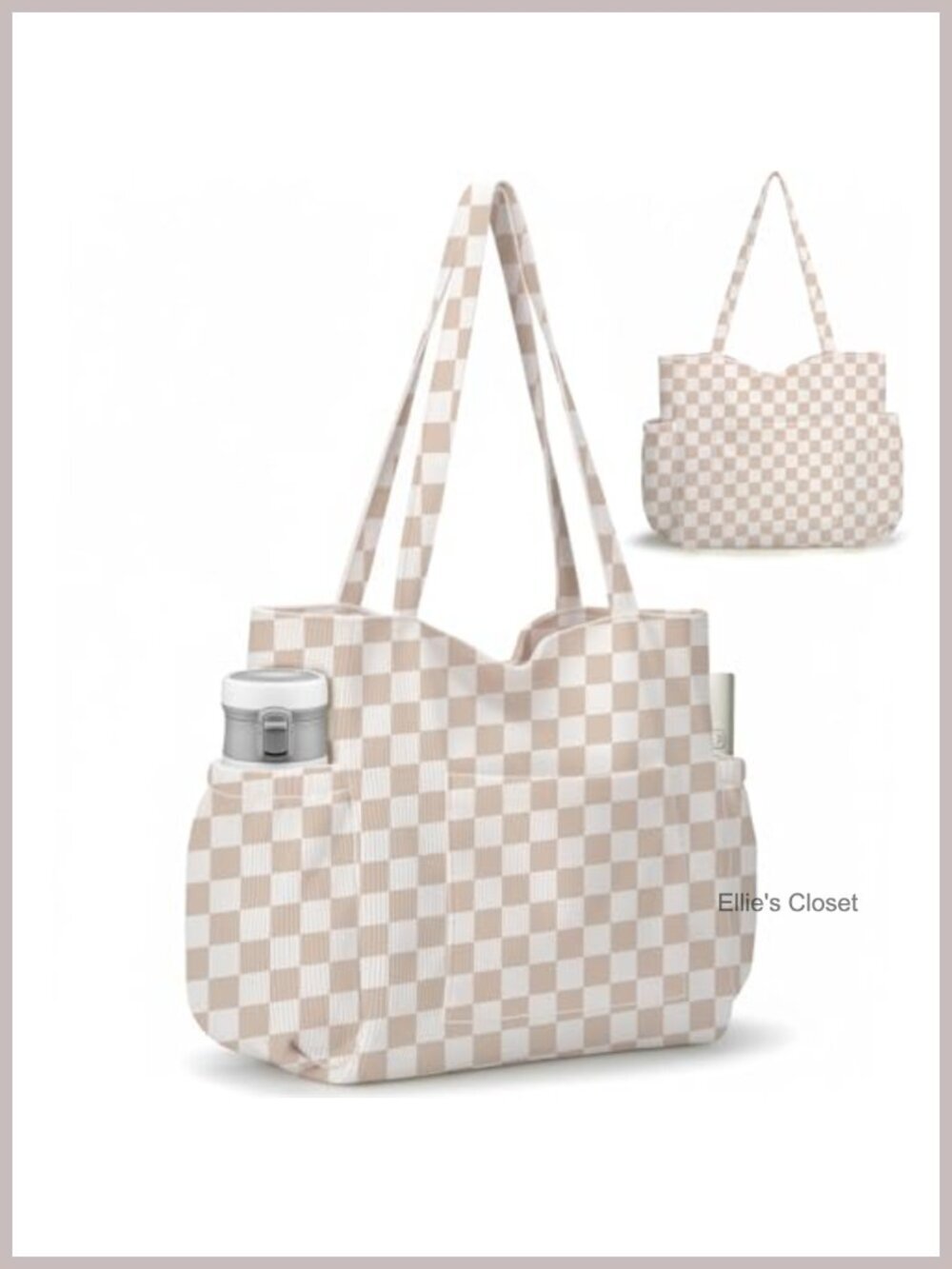 Large Corduroy Tote Bag with 6 Pockets, Crossbody Shoulder Handbag for Work
